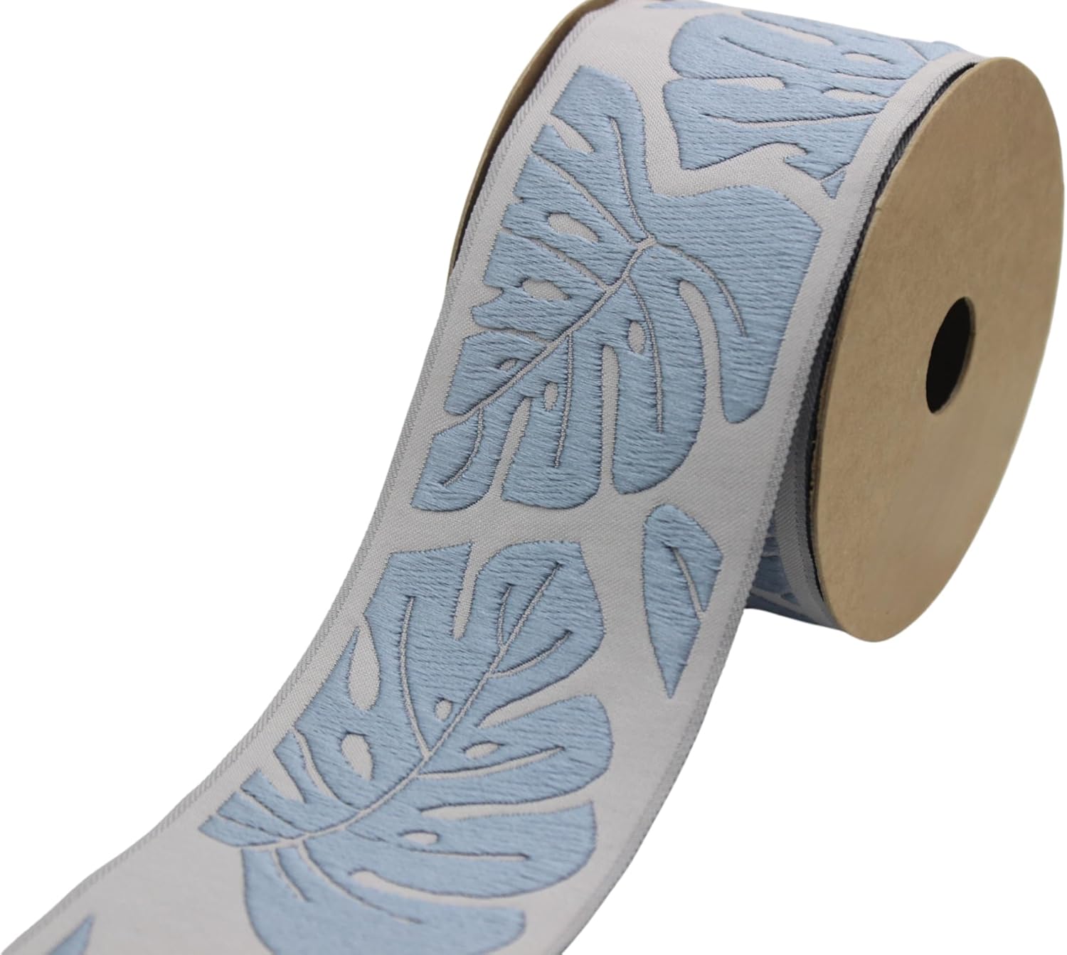 3.8 Yard Spool 2.7" Gray & Blue Fig Leaf Embroidered Curtain Trim Jacquard Ribbon for Your Drapes Curtains Drapery Banding Trim Tape V5 192