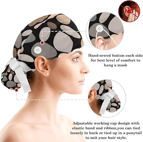 Miniatura 3 de Tropical Flowers & Pineapple Scrub Cap Women Ponytail Adjustable Tie Back Hat Surgical Hat with Bow Hair Scrunchy