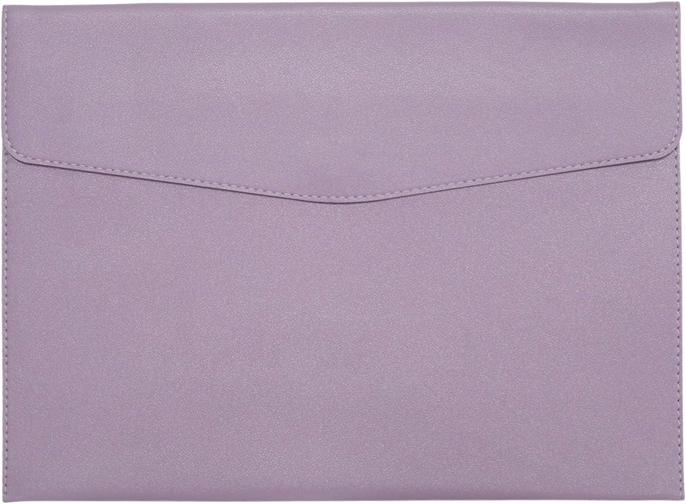 Purple File Folder, Thin PU Leather A4 Document Folder File Organizer Soft Leather Envelope Pouch