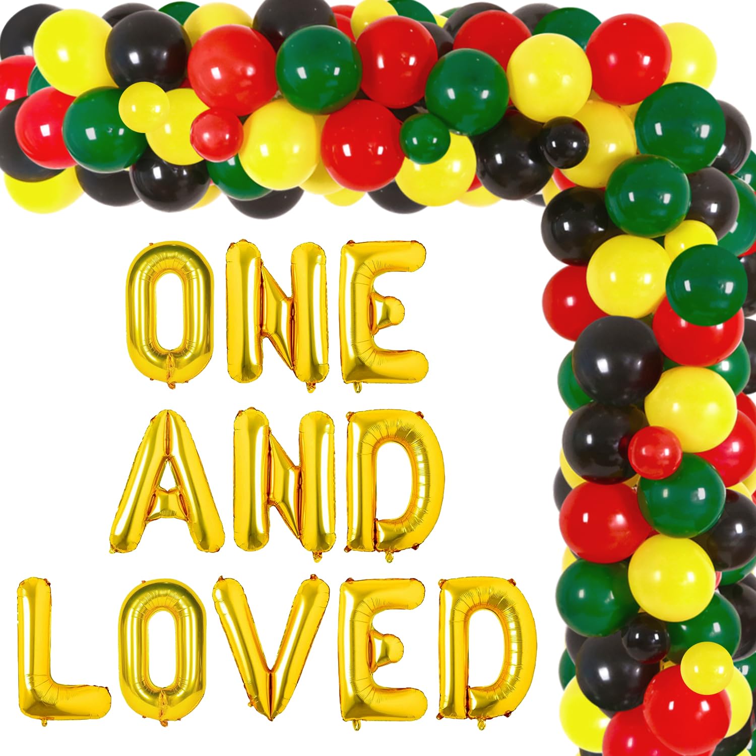 Reggae Party Decorations Golden One and Loved First Birthday Foil Balloons Red Green Yellow Balloon Garland Arch Kit Rasta Jamaican Music Themed Decorations for Birthday Party Supplies