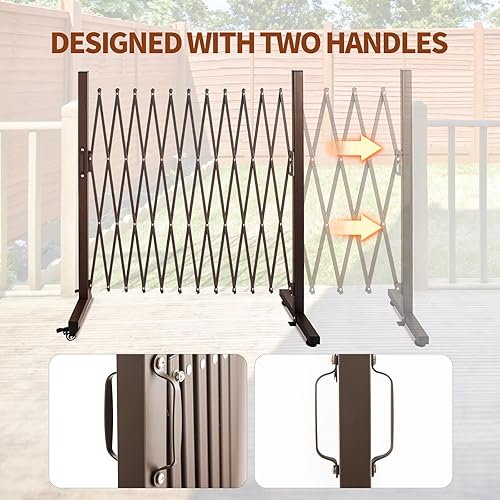 Miniatura 4 de TECSPACE Barricada de metal expandible industrial, tamaño de expansión 8.2 pies, amarillo y negro, Barricada de seguridad de acero duradero con
