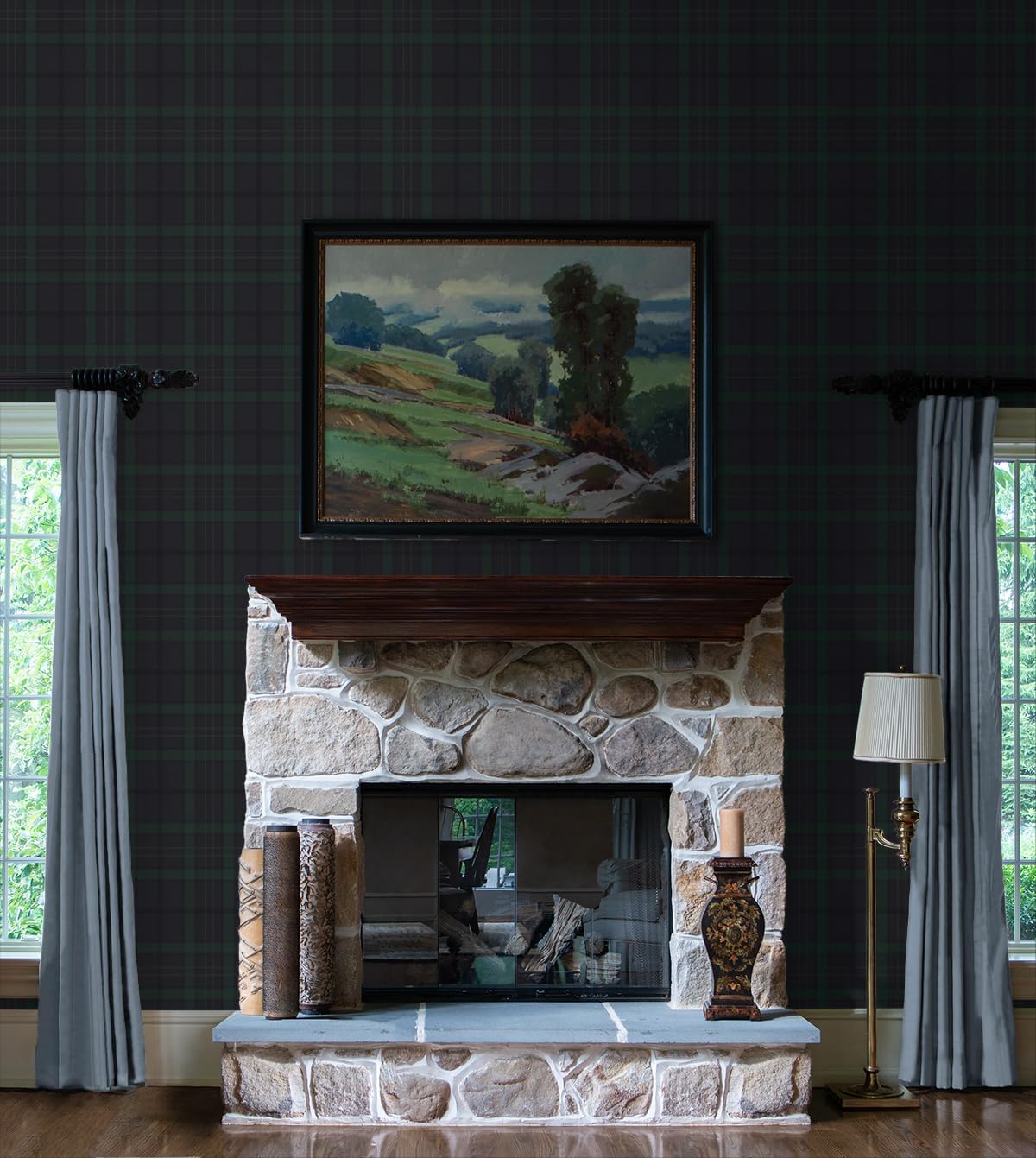 NextWall Tailor Plaid Peel and Stick Wallpaper (Dark Blue & Evergreen)