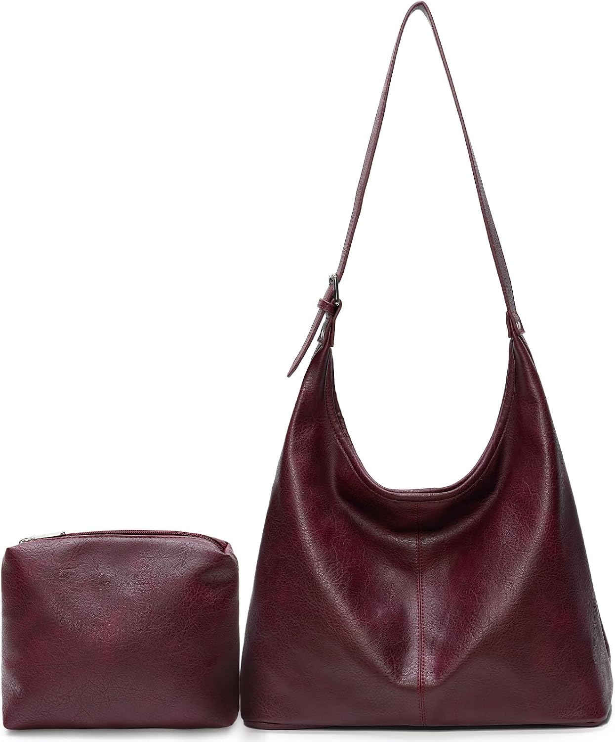 Hobo Bag for Women, Vegan Leather Slouchy Shoulder Tote with Matching Pouch