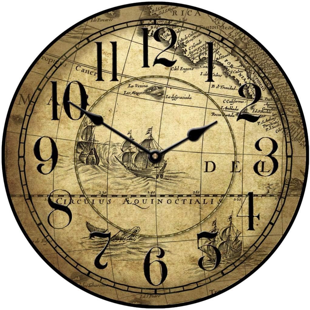 Vincenzo World Map Wall Clock | Ultra Quiet Quartz Mechanism | Hand Made in USA Beautiful Crisp Lasting Color | Comes in 8 Sizes | 12-Inch