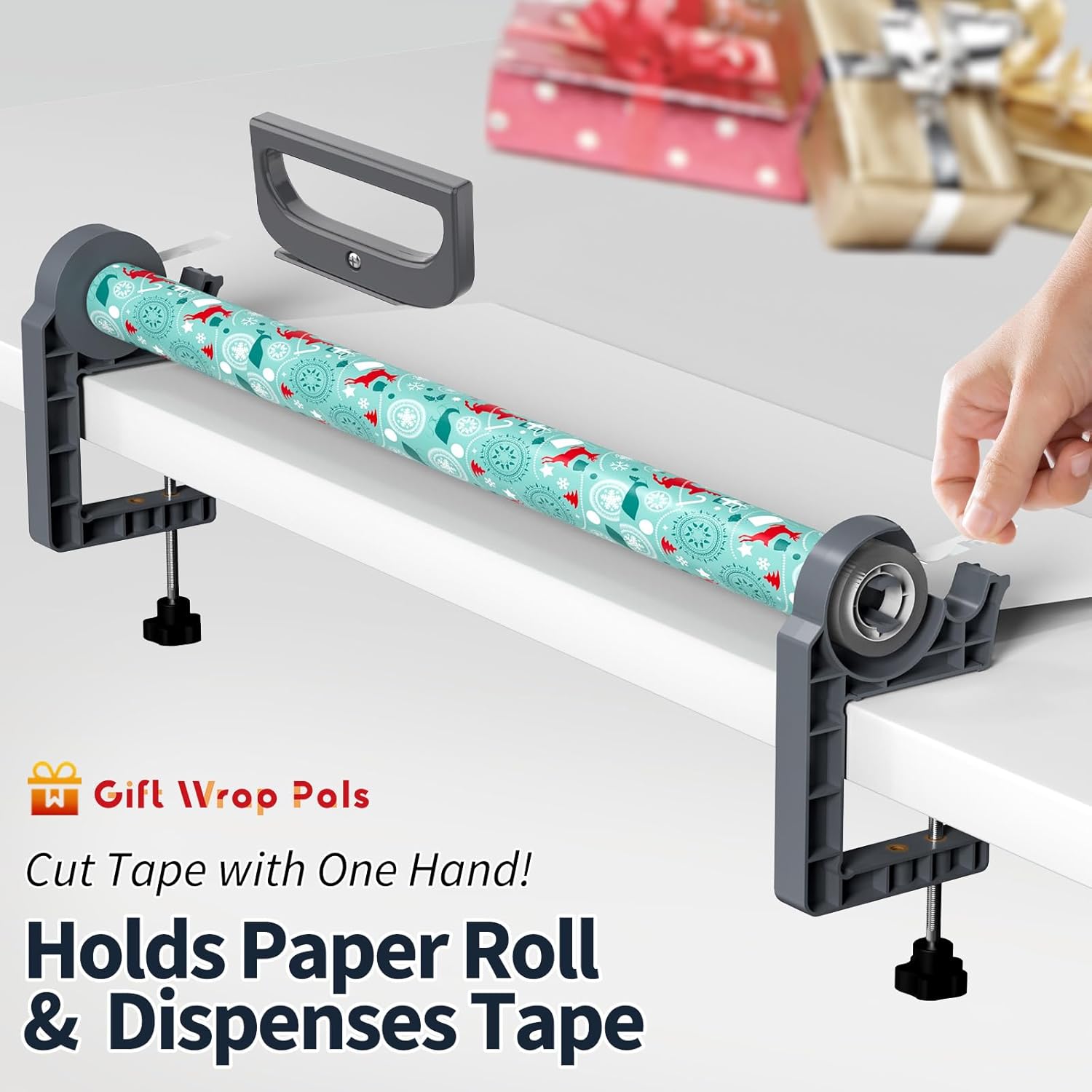 Tabletop Gift Wrapping Tool with Tape Dispenser & Cutter–2 Pack Adjustable Wrapping Paper Table Clamps with 2 Tapes–Perfect for Valentine's Day, Holidays, and Crafting