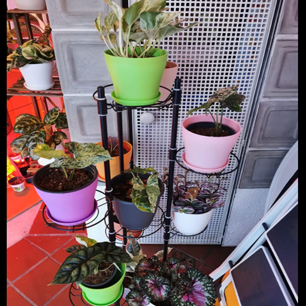 TSKDKIT Juego de 6 Macetas de Plástico con Posavaso, 20cm Extra Grandes Macetas de Plástico Maceta de Plástico para Plántulas Coloridas Macetas para Decoración de Hogar y Oficina