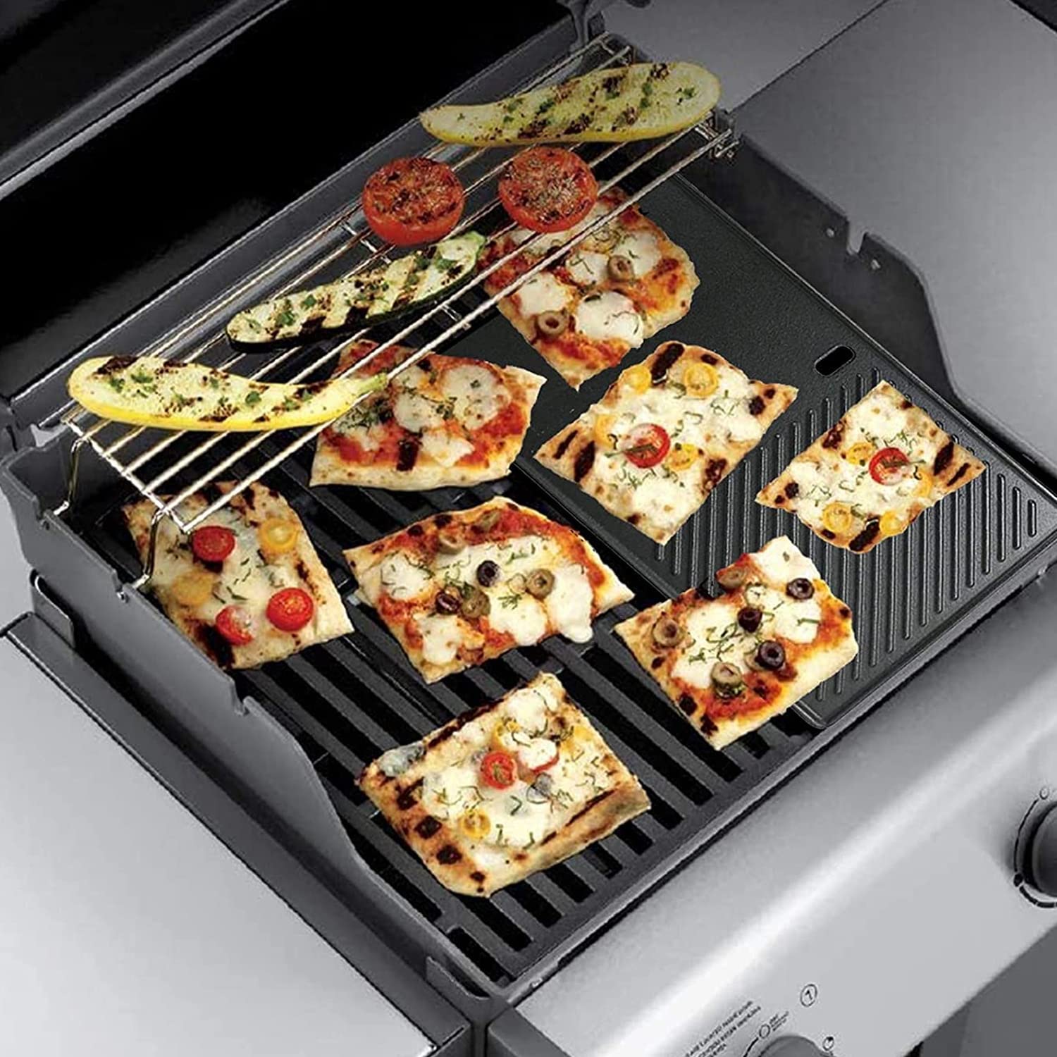 Gusseisen Grillplatte und Grillrost Ersatz für Weber Spirit I & II 200 Serie, Spirit E210, E220, S210, S220 Gasgrill, 44,5cm 7637 Gusseisen Grillroste für Weber Spirit 200(mit Vorderen Bedienknöpfen)