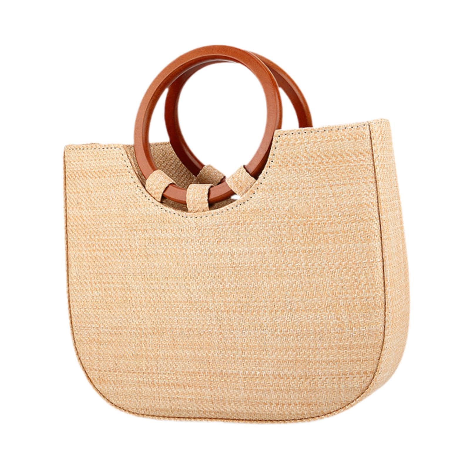 nivaa Woven Tote Bag Lightweight Summer Beach Handbag for Dating Makeups Cellphone Beige-picture-42
