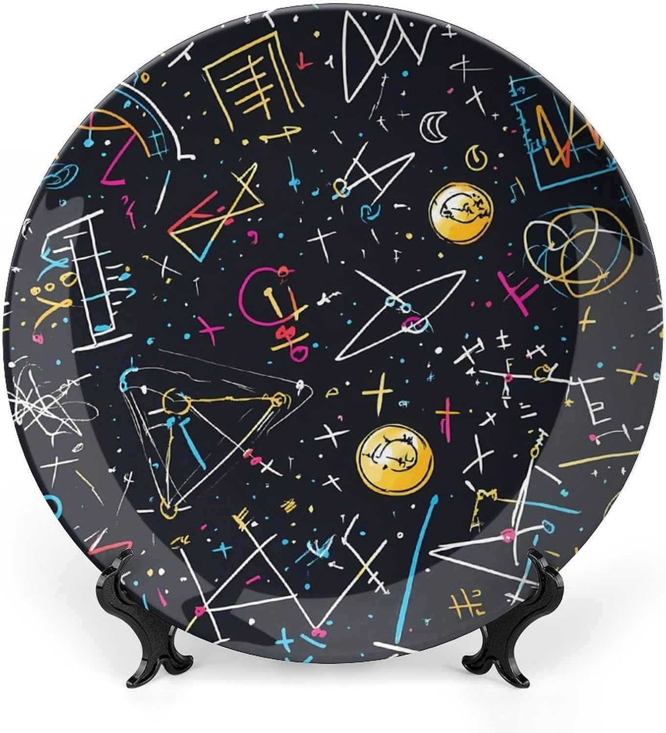 Chemistry Math Bone China Decorative Plate with Stand Home Dessert Plates Gift for Men Women 6inch