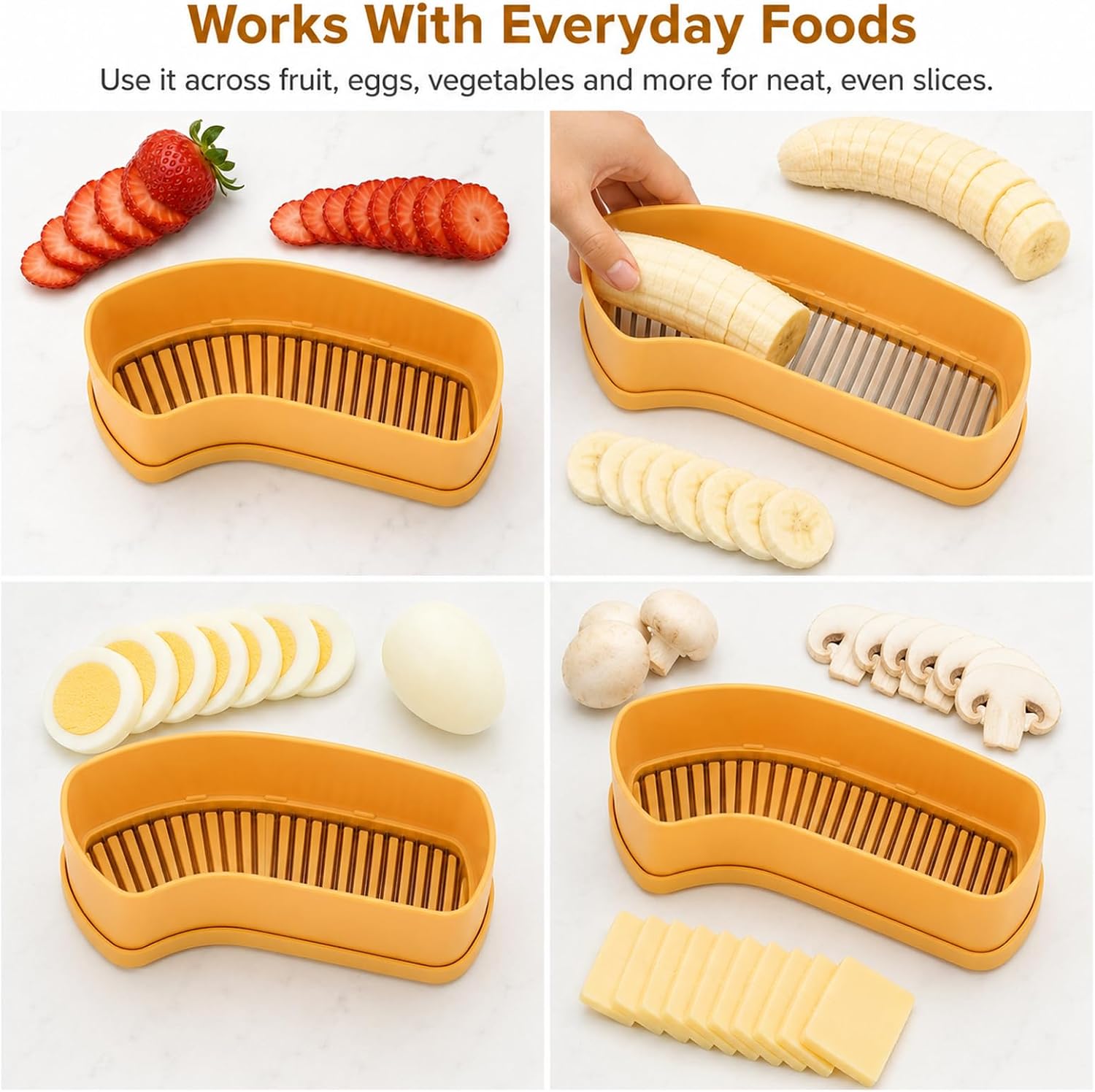 Extra Large One Press Banana Cutter, Multi Fruit & Egg Slicer