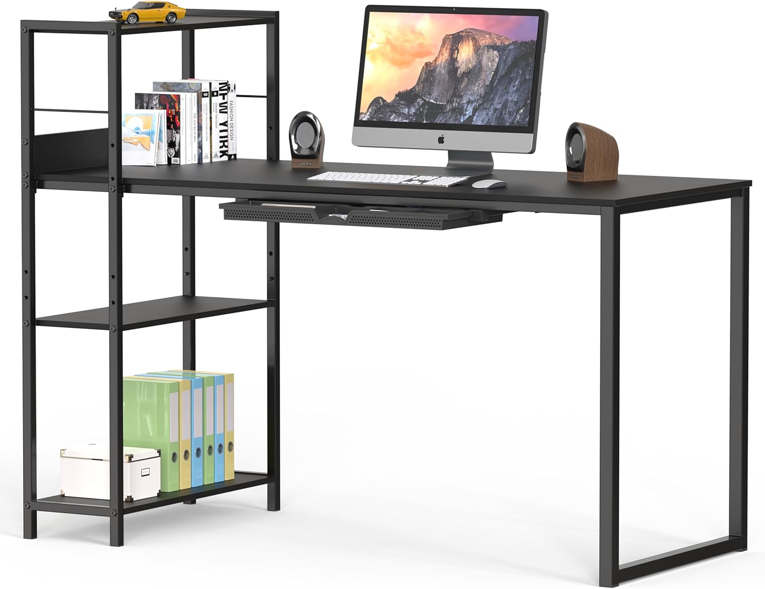SHW 46-Inch Home Office Mission Computer Desk with Side Shelf and Drawer, 116 x 60 cm, Black - Image 7