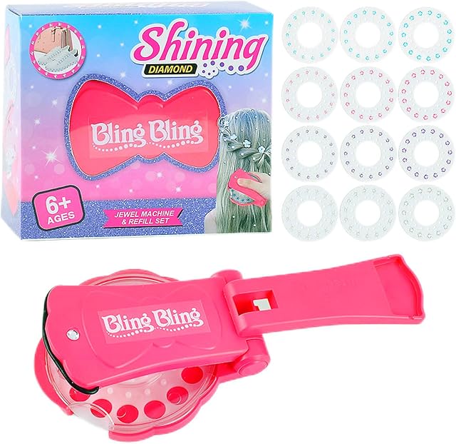 Kids Styling Hair Tool Hair Bedazzler Kit with 180 Hair Rhinestones Gems for Girls,Women,Bling Gem Machine,Hair Gem Stamper,Hair Gems Stapler Toy Jewels Sparkling on Braided Hair for Kids Adults Gift