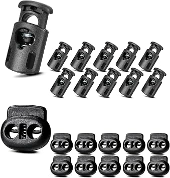 TTeebmi 20PCS Cord Locks for Drawstrings 10 Single Hole and 10 Double Hole Spring Cord Stoppers Plastic Toggle Clips for Bags, Shoes, DIY Crafts, Hoodies, Pants, Tent Ropes