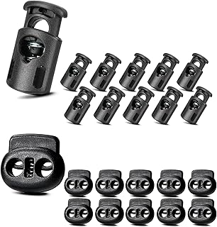 TTeebmi 20PCS Cord Locks for Drawstrings – 10 Single Hole and 10 Double Hole Spring Cord Stoppers – Plastic Toggle Clips for Bags, Shoes, DIY Crafts, Hoodies, Pants, Tent Ropes