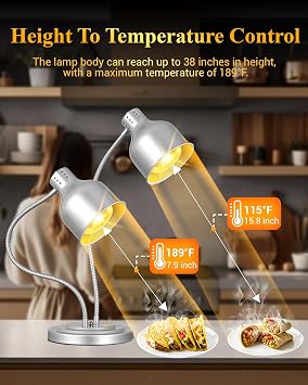 LEEVOT Heat Lamp for Food, Double Bulb Food Heat Lamp, 500W Portable Electric Heating Lamps, Catering Food Warming Lamp for Restaurant Cafeteria Buffet Party, 120V 60Hz
