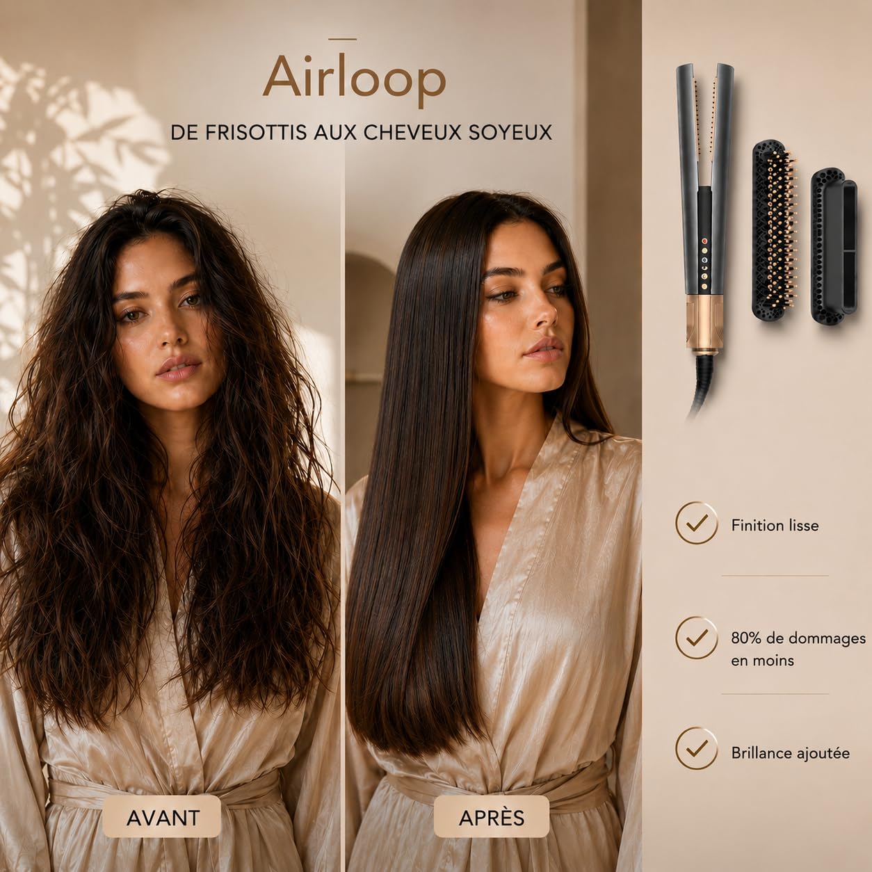 Golden Goods Airloop Lisseur Cheveux & Sèche-Cheveux 2 en 1, Fer à Lisser à Air Ionique, 150 Millions d’Ions, Cheveux Mouillés et Secs, Séchage et Lissage Rapide, Sans Dommage Thermique