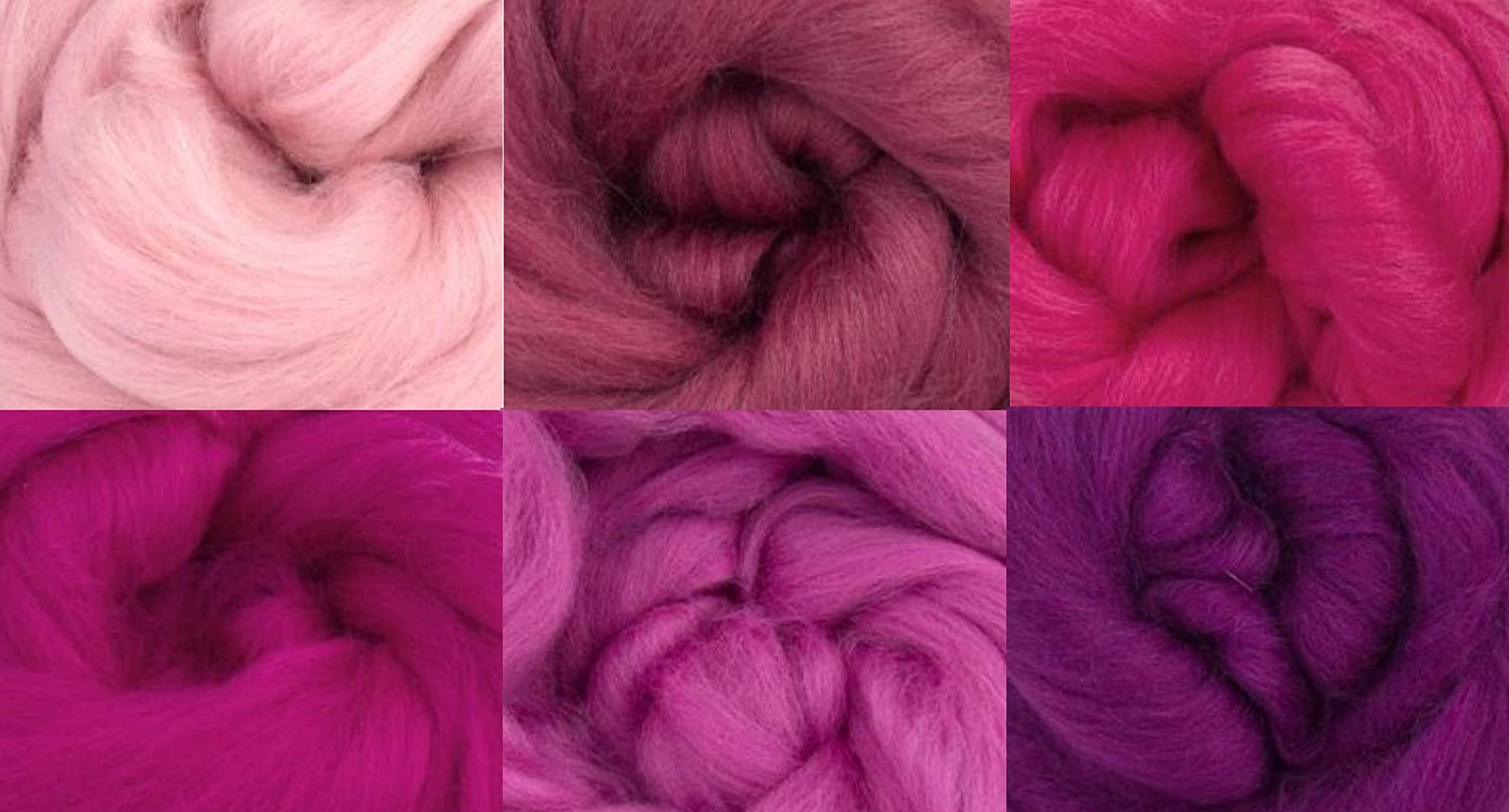Molten Designs Pink Pack Of 6 Shades Of Merino Felting Wool For Needle Felting And Wet Felting - 36Gms