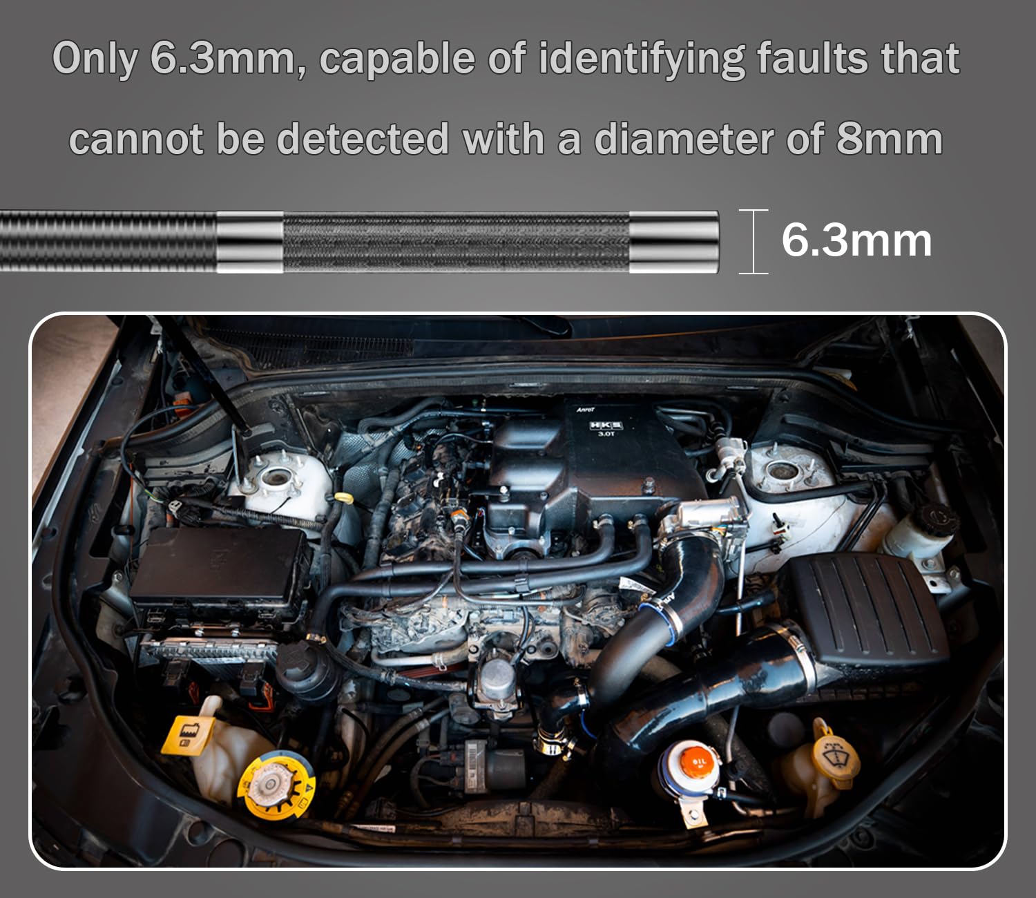 Two-Way 180°? Articulated Snake Endoscope,0.25in/6.3mm Borescope Camera with Adjustable Light,IP67,Inspection of Narrow Pipelines in car Engines,Gifts for Men (3.3FT)