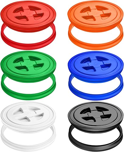 Aodaer Juego de 6 tapas de cubo de 5 galones a prueba de fugas, tapas de cubo de almacenamiento de plástico para cereales, revestimientos de