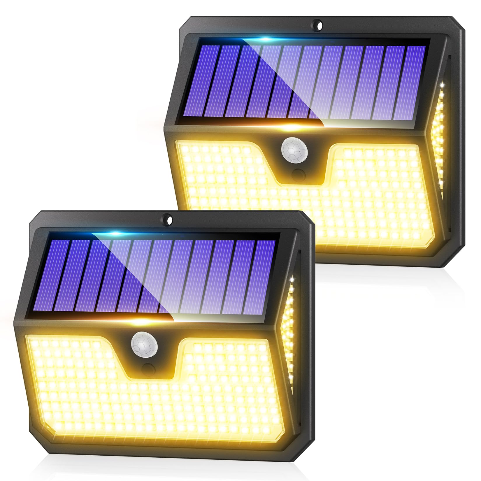 Seklin Warm White Outdoor Solar Lights Motion Sensor - 238 Led Solar Powered Security Light 3 Modes 270° Wide Angle Ip65 Waterproof Outside Solar Pir Wall Lighting For Garden Yard Front Door 2 Pack