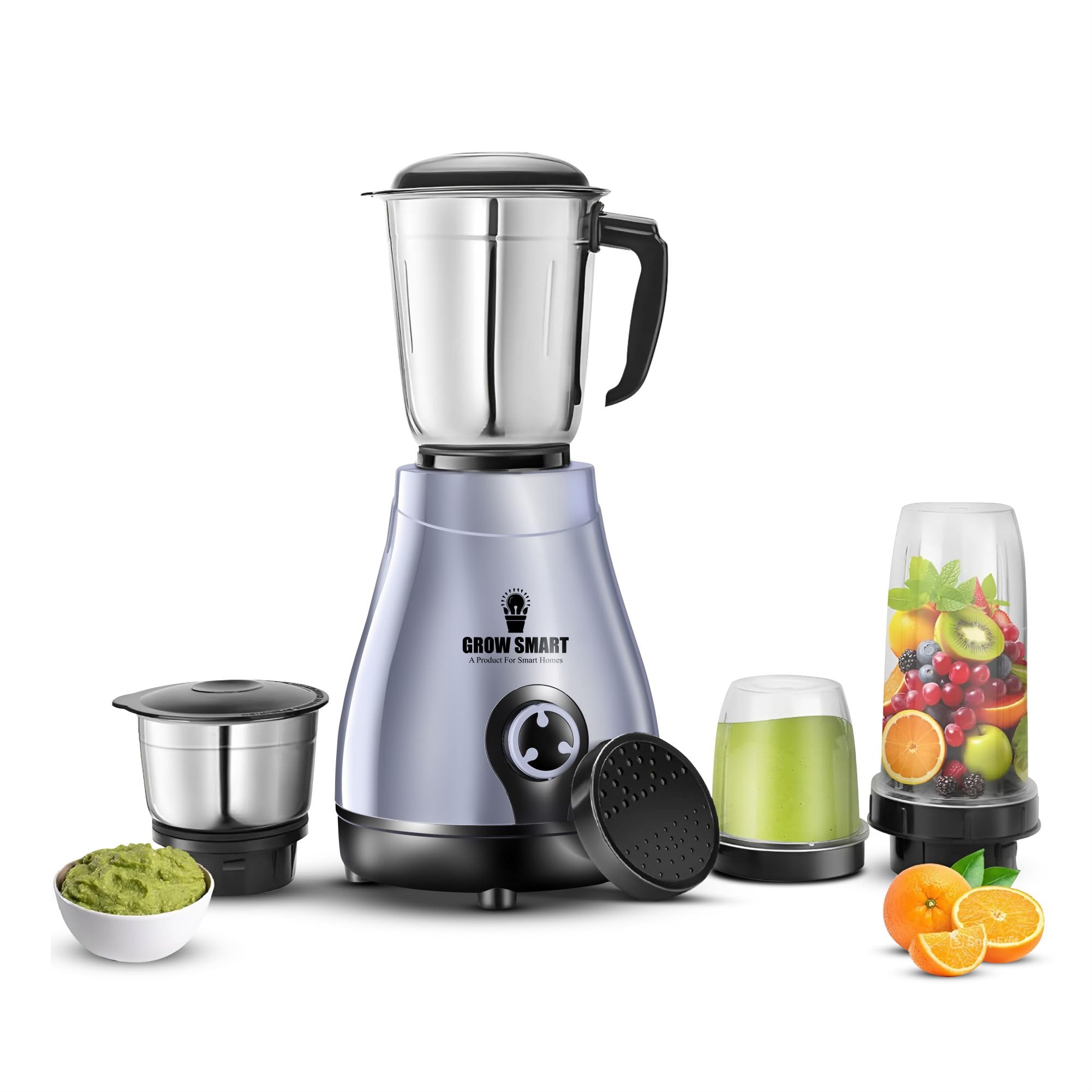 Oreo 750W Mixer Grinder | 4 Jars (2 Stainless Steel + 2 Nutri Bullet Jars) | Smoothie, Chutney & Liquidizing | Powerful Mixing, Grinding & Juicing | 1 Year Warranty | Grey & Black-picture-29