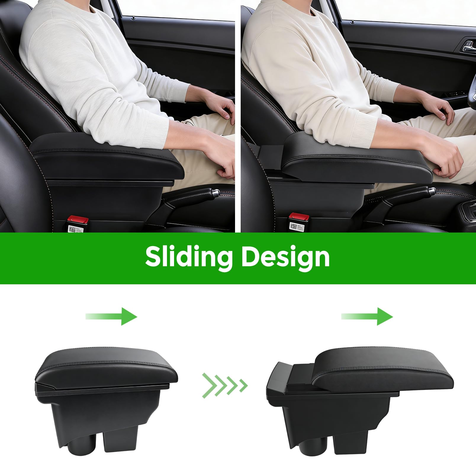 Auto Armlehne kompatibel mit Golf 6 MK6 2008-2013, Mittelarmlehne mit Doppelschichtige Aufbewahrungsbox und 3 USB Anschlüsse