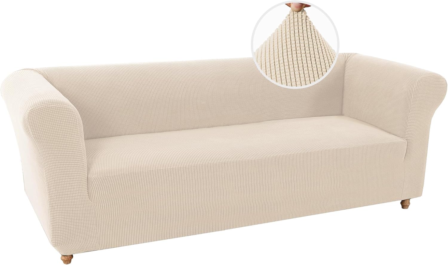 Turquoize Stretch Chesterfield Sofa Covers for Living Room Soft Sofa Couch Covers for 3 Cushion Couch Non-Slip Sofa Slipcover for Dogs Furniture Protector Feature Jacquard Fabric(Sofa, Biscotti Beige)