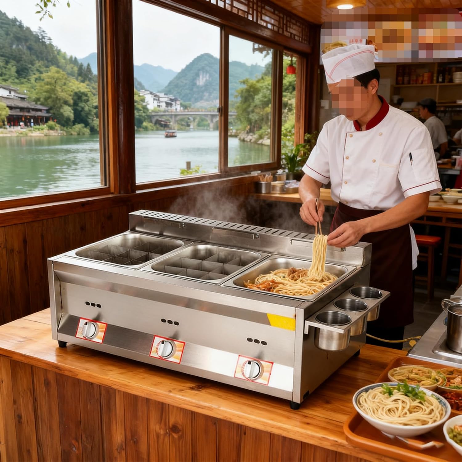 Temperature Control Oden Cooking Machine Commercial Stainless Steel Compartment Oden Cooker Pot with Stainless Steel Seasoning Tank Gas Heating is Available