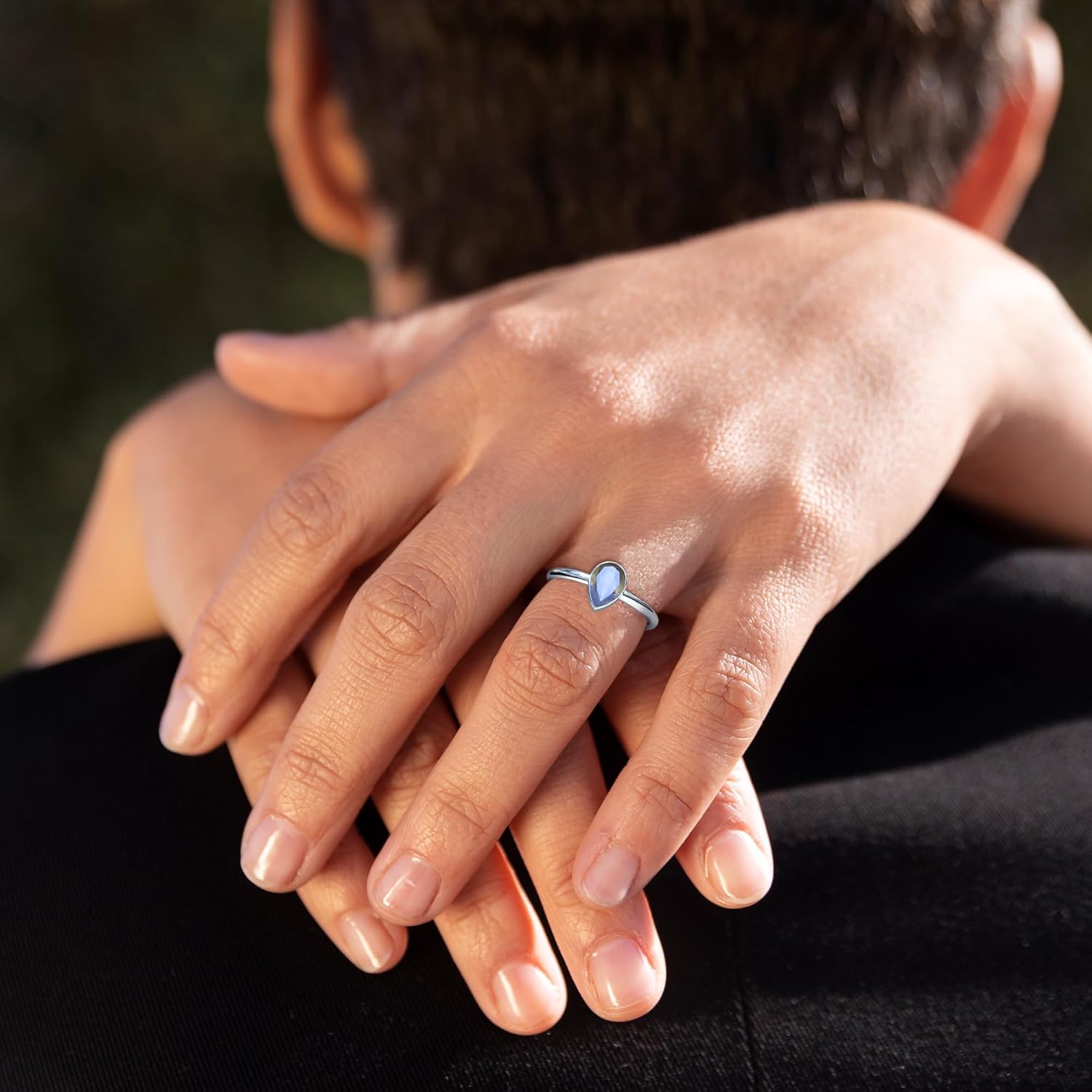 Natural Labradorite Stackable Ring for Women in Sterling Silver, November Birthstone Jewelry Gifts for Her (Round, Oval, Pear)