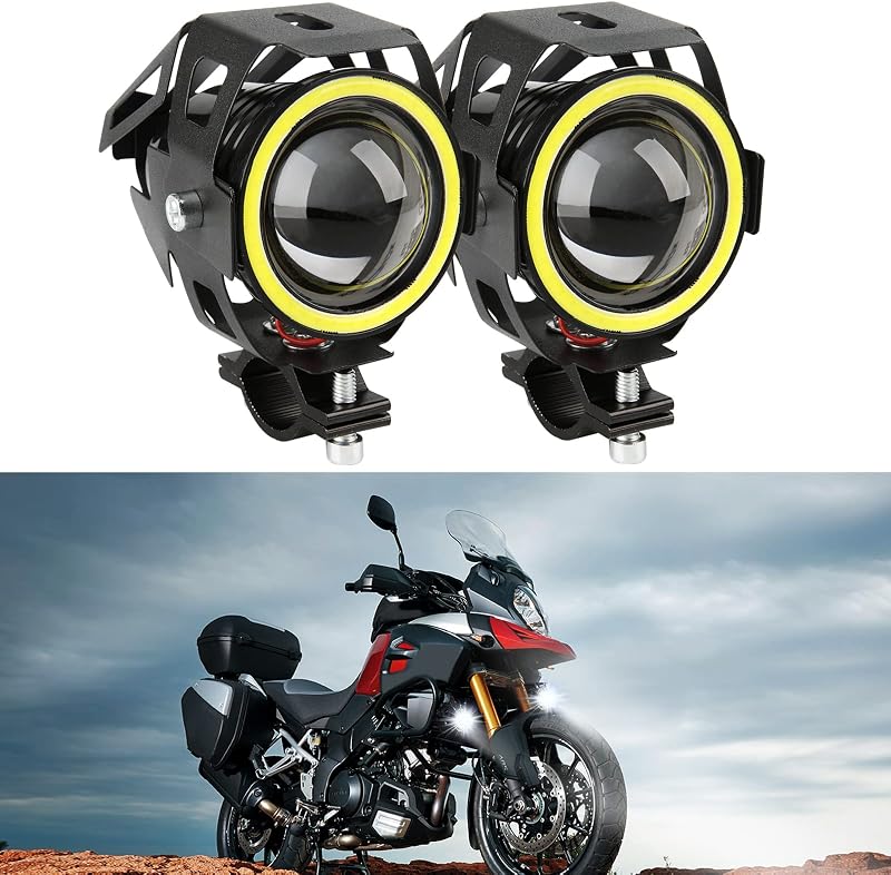 DREAMIZER Motoros Első Fényszóró Angyal Szem DRL Világítással - 12/24V Vízálló Ködlámpa R1200GS Kompatibilis ATV UTV Terepjárókhoz