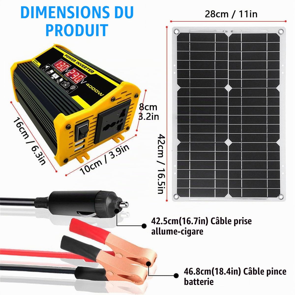 Kit Panneau Solaire Camping Car 400 W, Panneau Solaire Flexible 18W18V + Contrôleur 30 a + Onduleur, pour Camping-Car, Bateau, Tente, Voiture, Remorque Black-220V