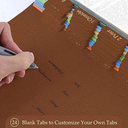 Miniatura 5 de Pestañas de cuero para la Biblia, pestañas laminadas para la Biblia para mujeres, fáciles de leer y aplicar, índice de la Biblia de 90 con 66