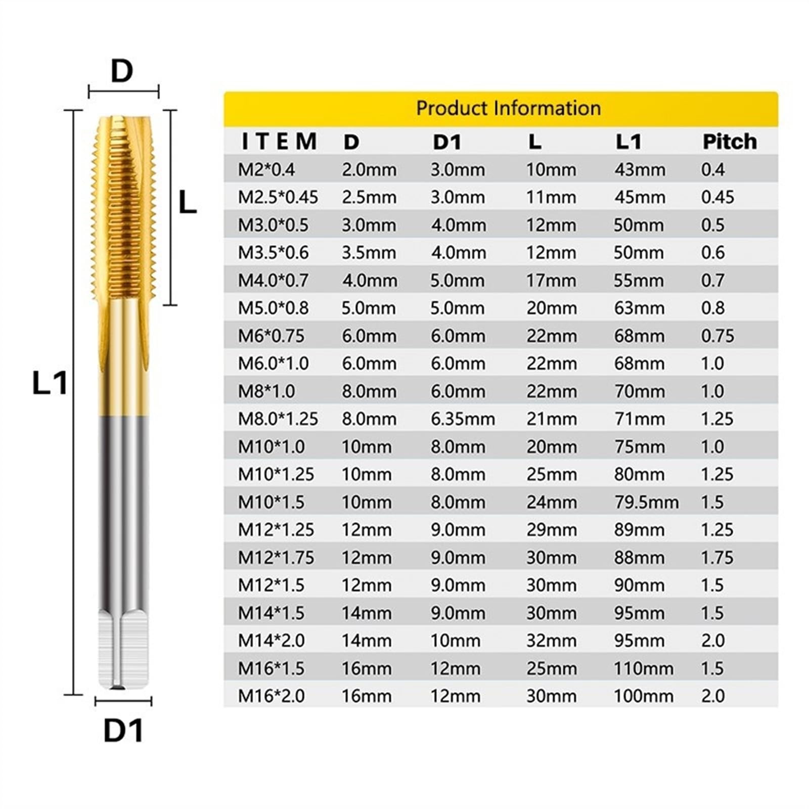 Punta per Trapano con Filettatura a scanalatura Dritta metrica M2 M2.5 M3 M3.5 M4 M5 M6 M8 M10 M12 Utensili manuali (Colore: A, Dimensioni: M12x1.75)