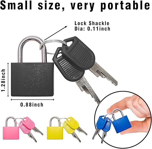 Miniatura 2 de Paquete de 4 cerraduras de equipaje, mini cerraduras para maleta con llaves, candado pequeño multicolor para taquillas, mochilas, cajas (negro,