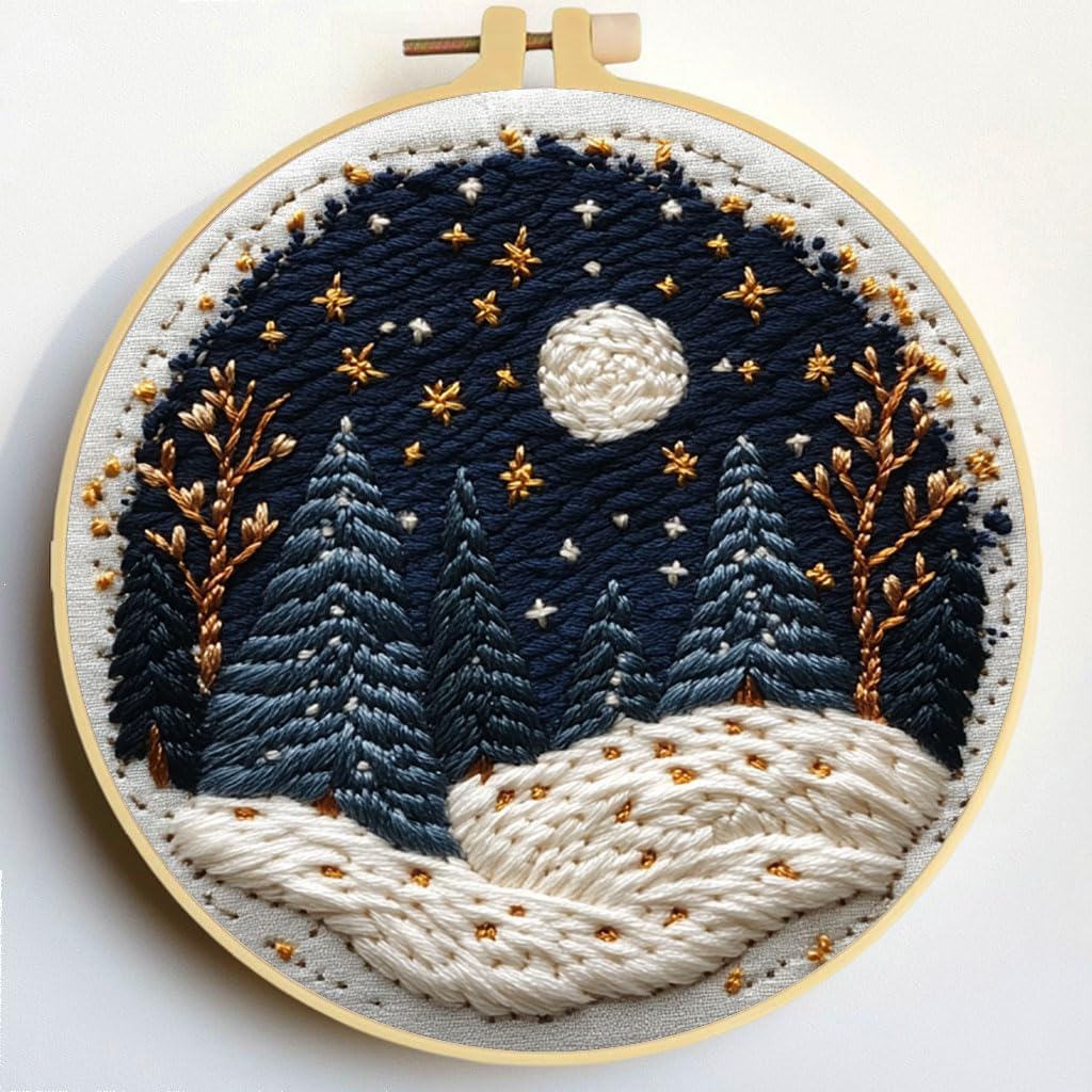 Punch Needle Kits Stars Sky and Moon Night Scenery 20x20cm-3