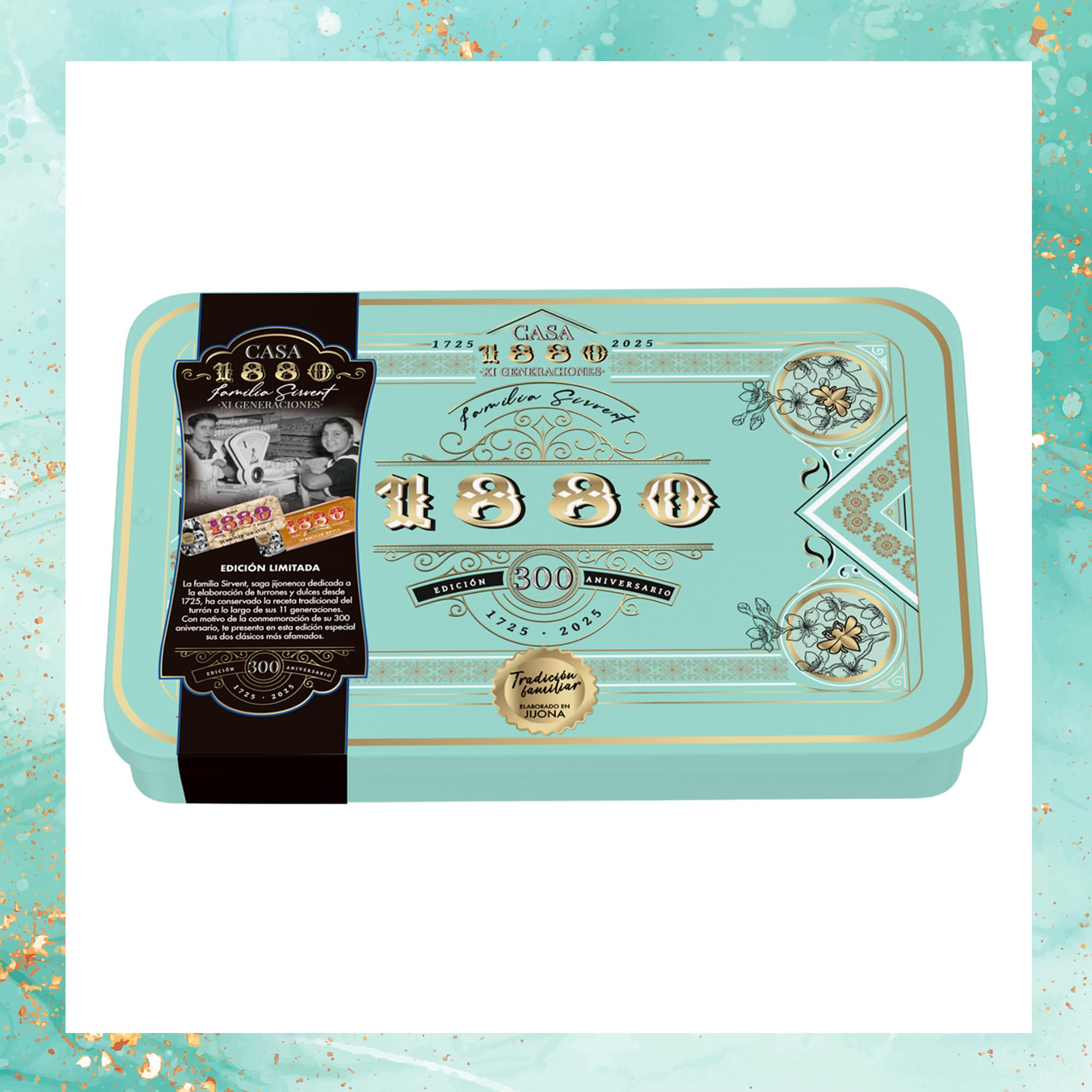 1880 - Edición 300 ANIVERSARIO Turrón Jijona y Alicante, Textura Cremosa y Crujiente, Calidad Suprema, Turrón clásico, Artesanal, Receta Tradicional, Colección, Regalo Navideño, 500 Gramos