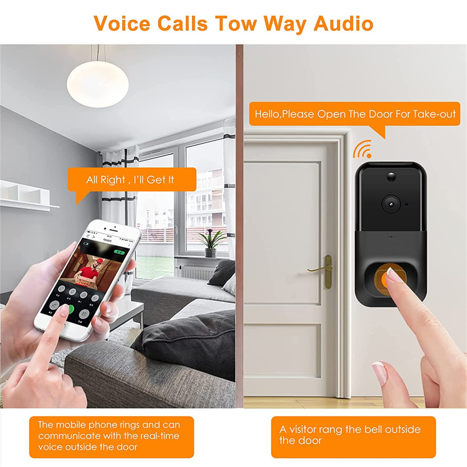 SXA Videocitofono Campanello Wireless,Tuya Smart Home WiFi Videocitofono Wireless 1080P HD Citofono Campanello Telecamera IR Visione Notturna per La Protezione della Sicurezza Domestica