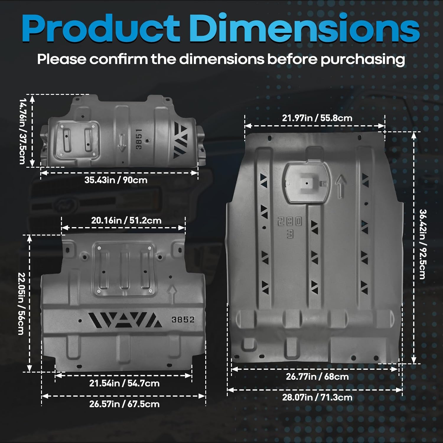High-Strength Steel Full Skid Plate Compatible with Ford F150 2015-2022 Heavy-Duty Underbody with Engine Front, Drivetrain Center & Rear Axle Protection（3pcs）