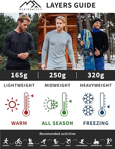 Miniatura 3 de Merino.tech Conjunto de capa base de lana merino para hombre, peso medio, pesado, ropa interior térmica de lana merino para hombre, parte superior