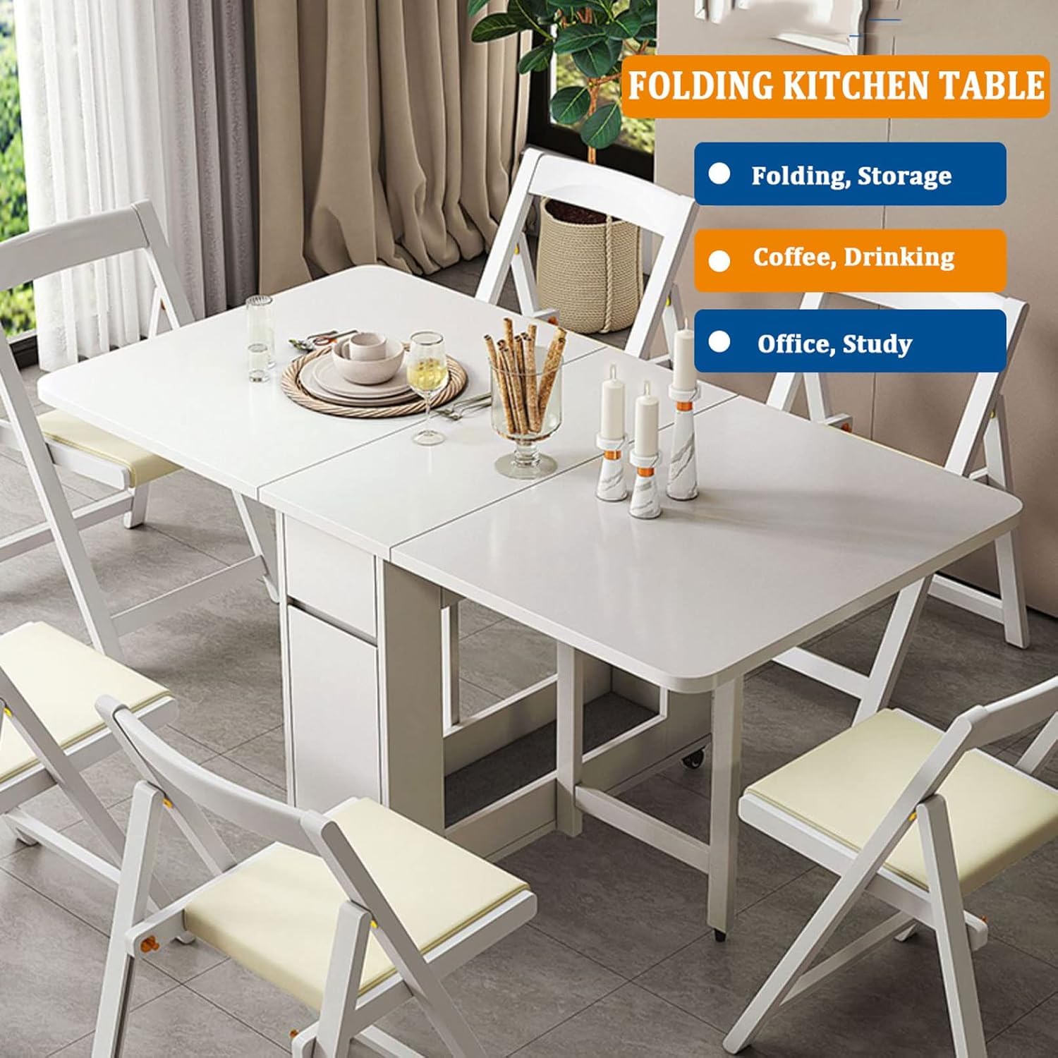 Amazon.com : Folding Table and Chairs Set,Solid Wood Dinning Room