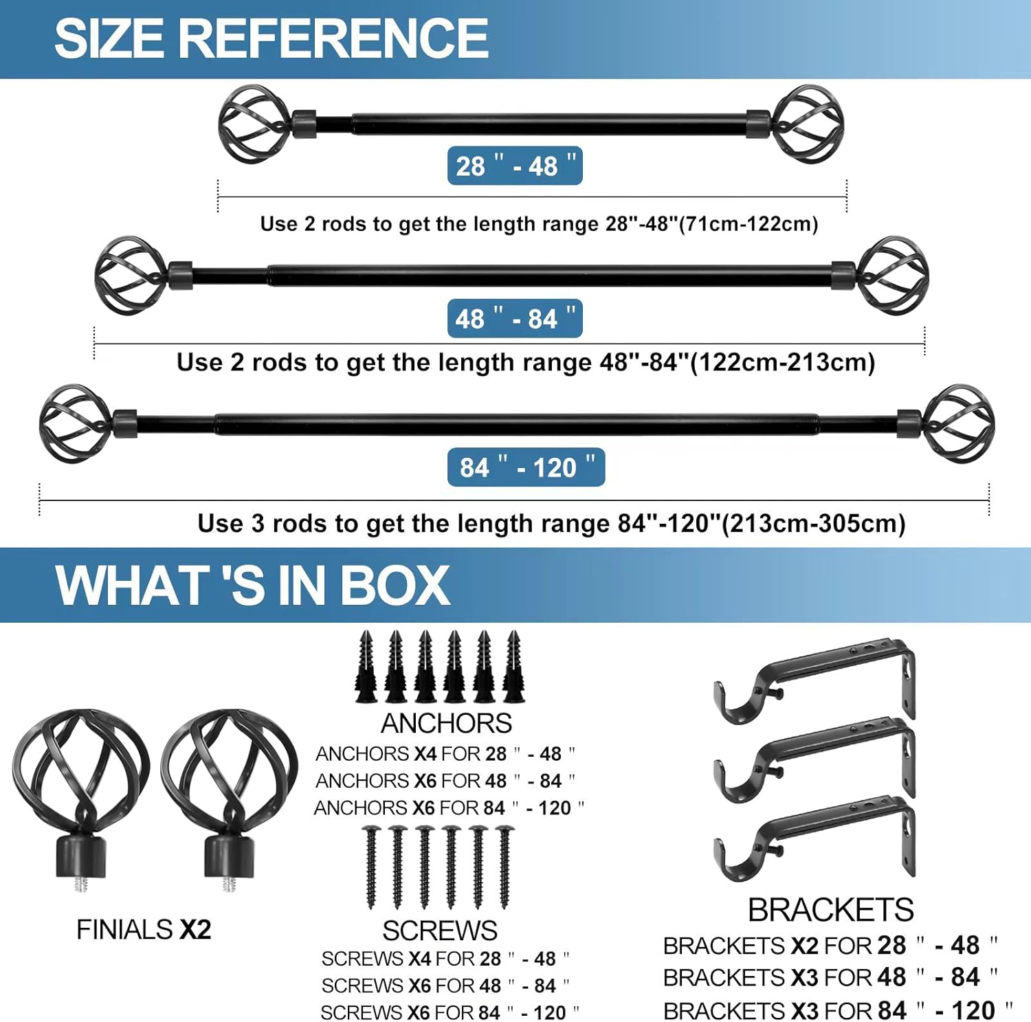 Urbanest 1-inch Diameter Zeffoli Adjustable Single Drapery Curtain Rod, 28-inch to 48-inch, Black