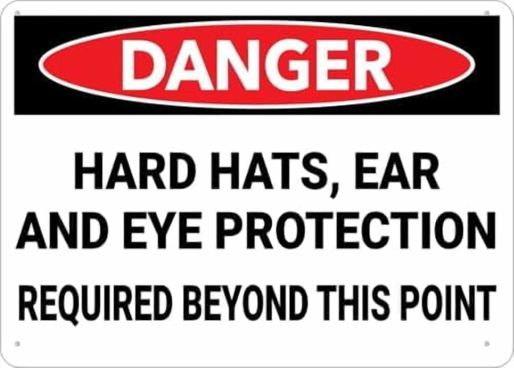(2-Pack) Warning Metal Tin Sign - Danger Hard Hats Ear and Eye Required Beyond Point, Outdoor Printed Rust Free Yard Sign, for Home, Business, Driveway Alert, 12X8 Inch