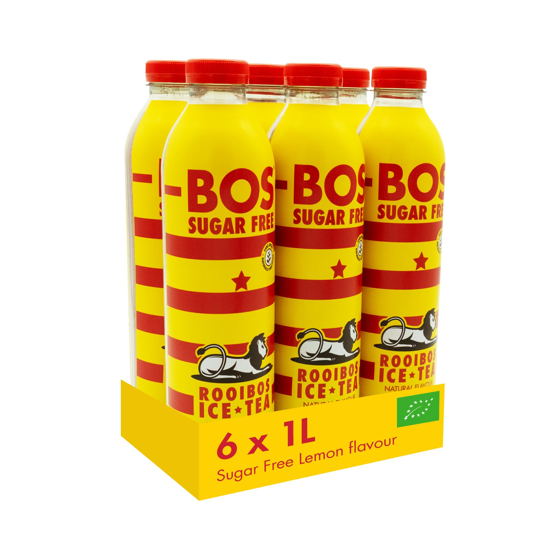 BOS Organic Sugar Free Lemon Flavoured Caffeine Free Rooibos Ice Tea, Guilt-Free Refreshment Tea Drink, 1L (Pack of 6)