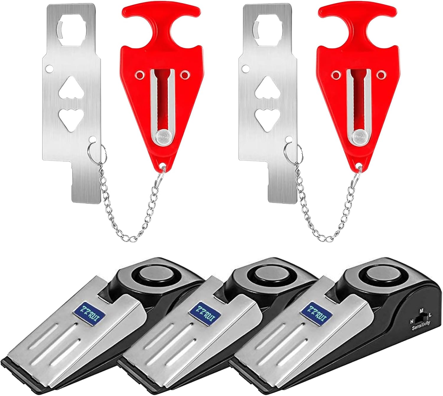 ZZRUI 3 Pack Portable Door Stopper Alarm & 2 Pack Portable Door Lock,Dual Protection Security Door Kit Safety for Travel,Hotel,Home,Apartment,Airbnb (5 Pack)