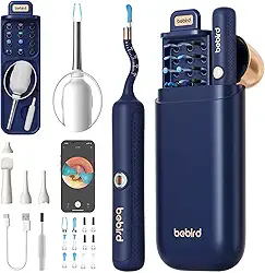Kit De Ferramentas Para Limpeza e Remoção De Cera Do Ouvido Bebird Earsight Plus R37R, Câmera Otoscópica Flexível Com Luz, Pinça Sem Fio Para Remoção De Cera Do Ouvido (Azul)