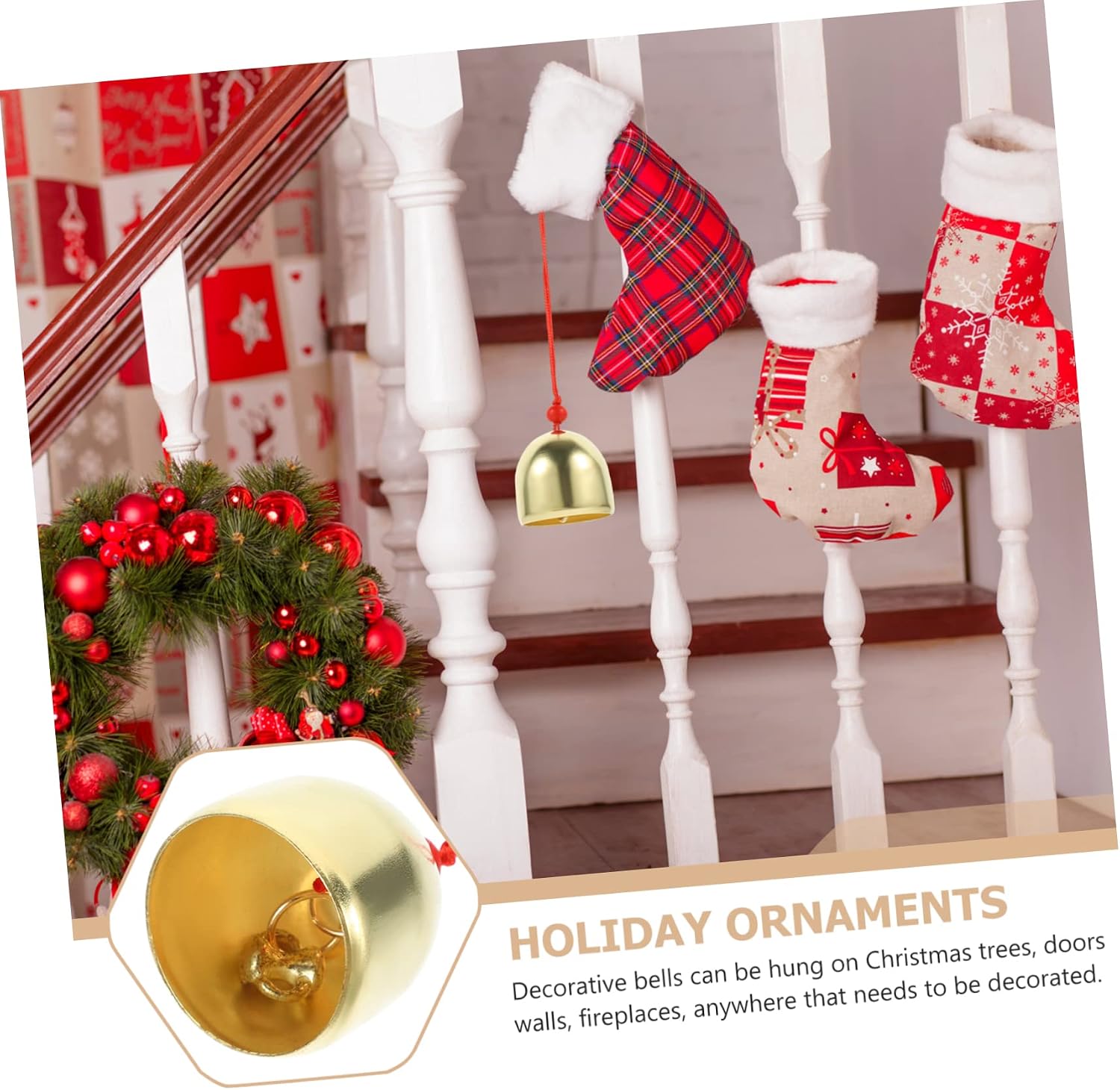 KONTONTY 6sets DIY Metal Bells Decorative Alloy Hanging Bells for Wind Chimes Door Decor Weddings and Craft Projects Includes Red Strings and Hammers