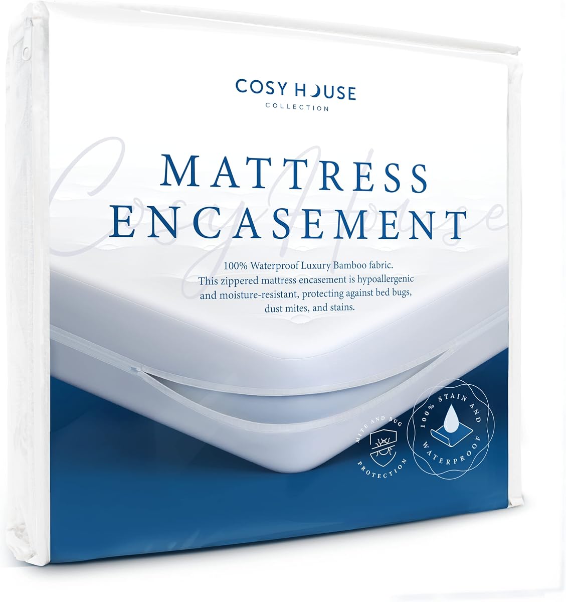 Cosy House Collection Funda de colchón de lujo con cremallera - Elementos esenciales para el dormitorio principal - 100% impermeable - Rayón derivado del bambú - Máximo confort y refrigeración silenciosos (King) | Elementos esenciales para el dormitorio principal - 100 % resistente al agua - Rayón derivado del bambú - Máximo confort y refrigeración silenciosos (King)