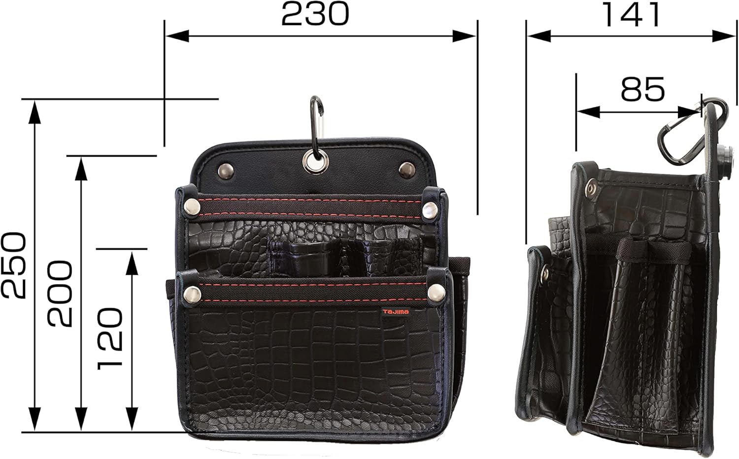 Tajima Safety System, Detachable Waist Bag, Twin Hooks, Croco, Electrician, 2 Tiers, High Strength, Flexible, Durable Synthetic Leather, Easy to Put on and Take Off, Easy to Install on Belt, Easy to