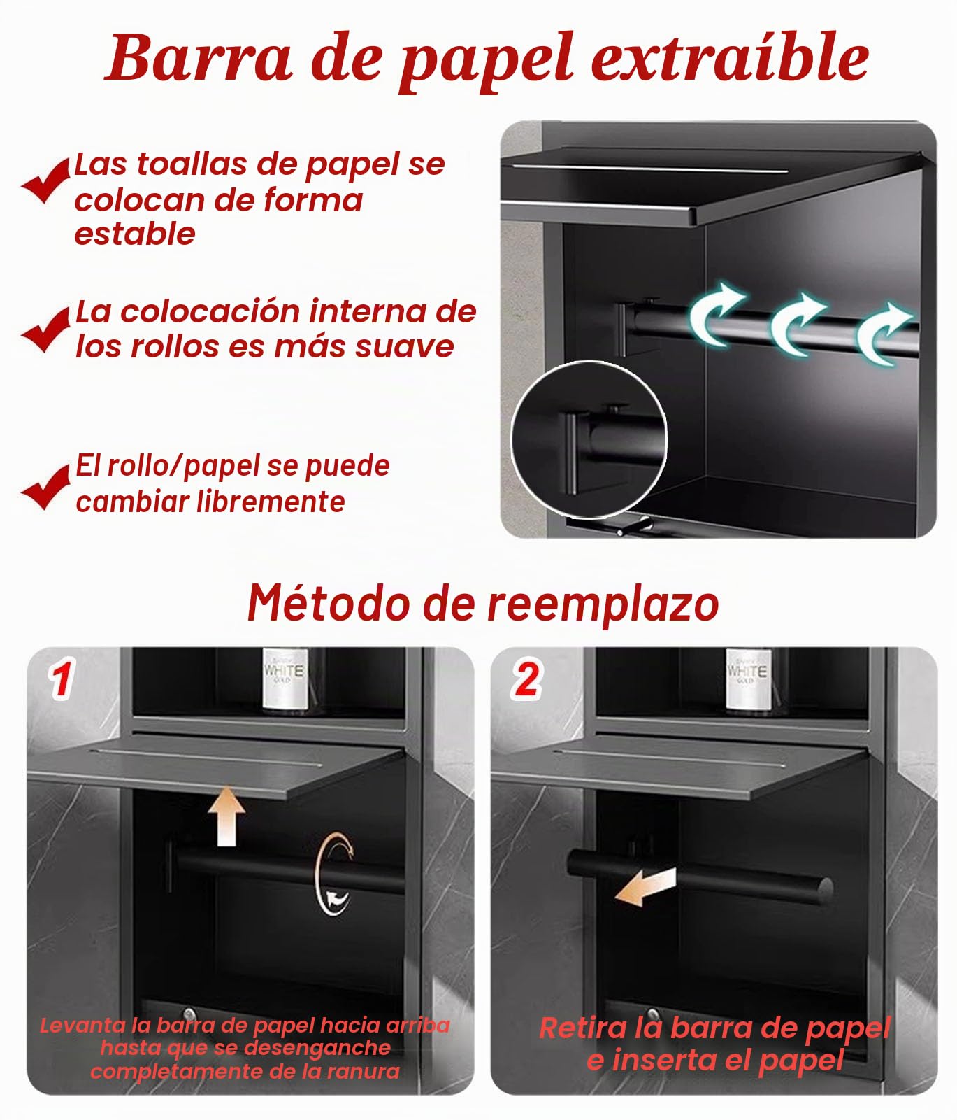 Vibeo Portarrollos Empotrable Pequeño Soporte Empotrado para Papel Higiénico con Cierre Magnético, Nicho de Pared Impermeable para Baño, Armario Empotrado Invisible para Papel