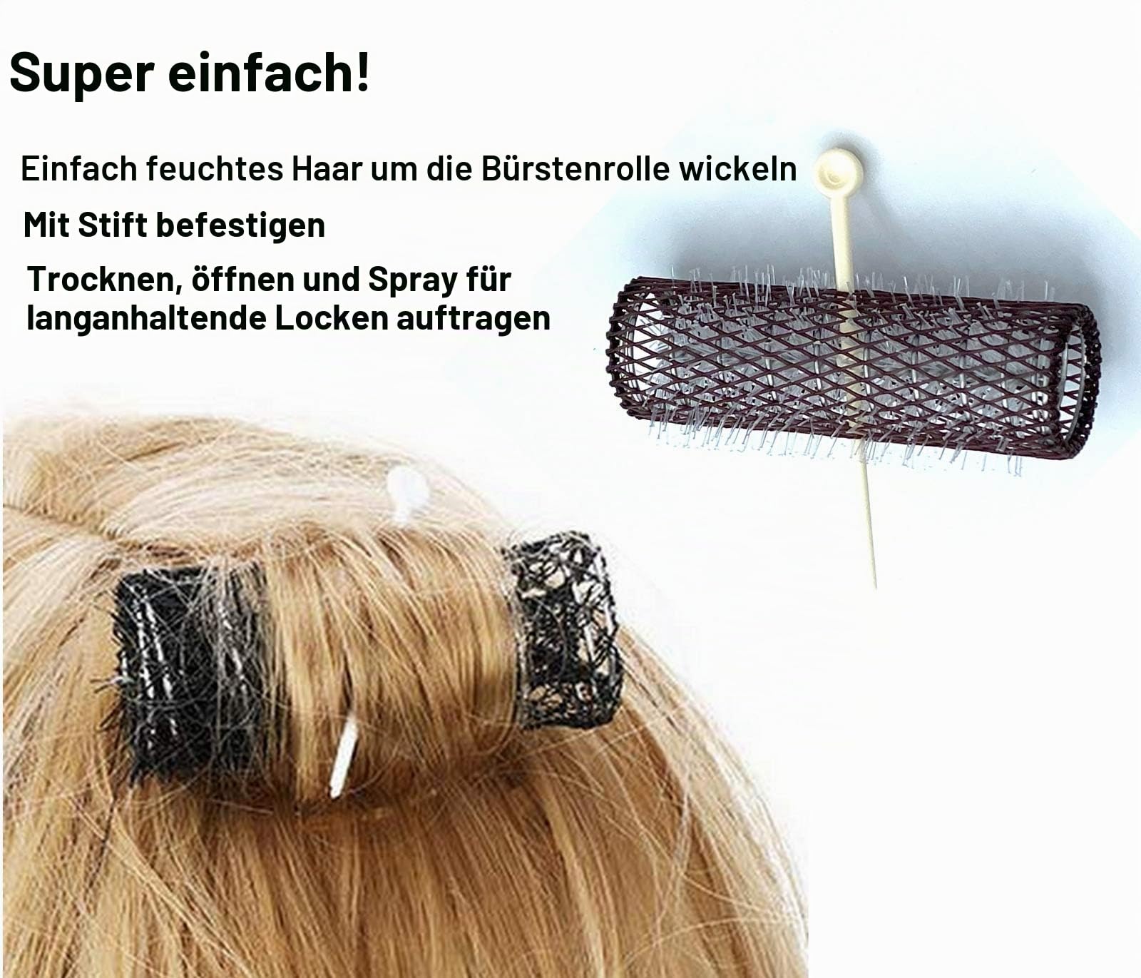 ALAZCO Lockenwickler im Vintage-Stil, mittlere Bürstenrollen und Nadeln, Netz-Lockenwickler mit Borsten, 6,3 x 1,9 cm, mit flexiblen Sicherungsstiften, 14 Stück